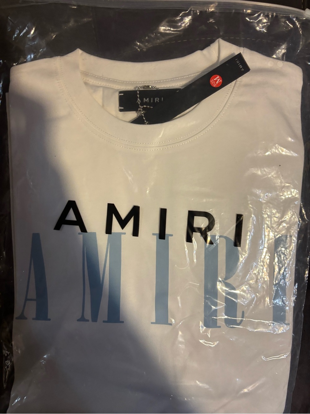 AMIRI White Short Sleeve Logo Tee with Blue Graphic